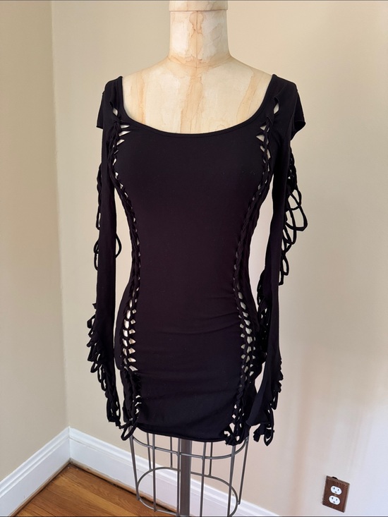Dolls Kill Dresses & Skirts - Dolls Kill Black Cutout Lace-Up Long Sleeve Mini Dress M
